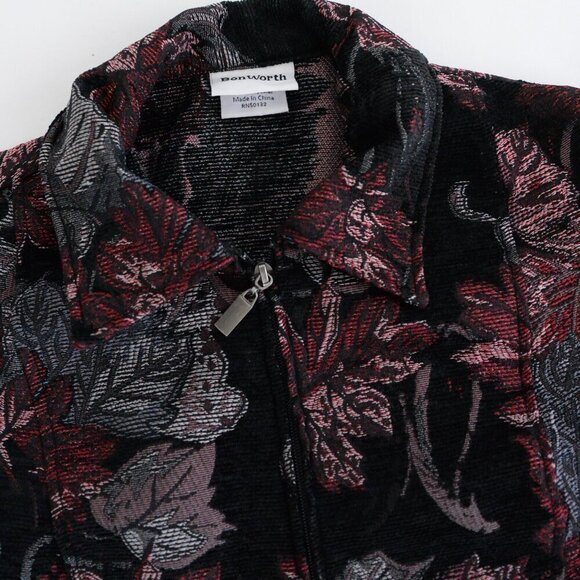 Vintage Bon Worth Black Maroon Tapestry Embroidered Floral Zip Blazer Jacket S - Picture 10 of 10